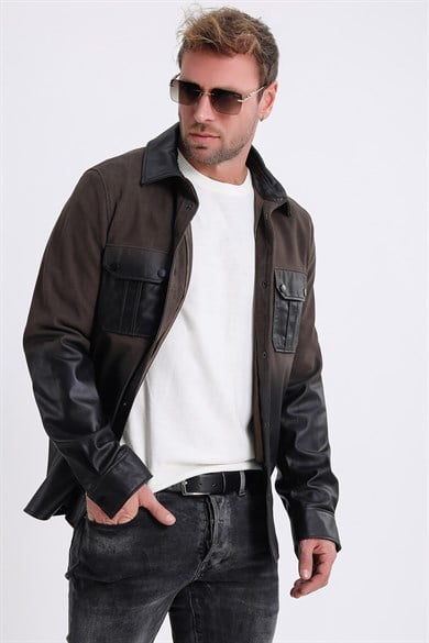 Veste en daim et cuir kaki dégradé