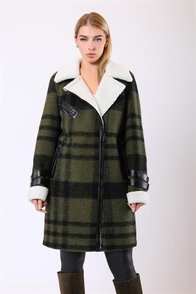 Manteau Jenna en laine et fourrure kaki