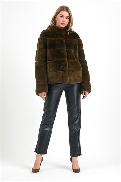 Veste en fourrure de rex kaki
