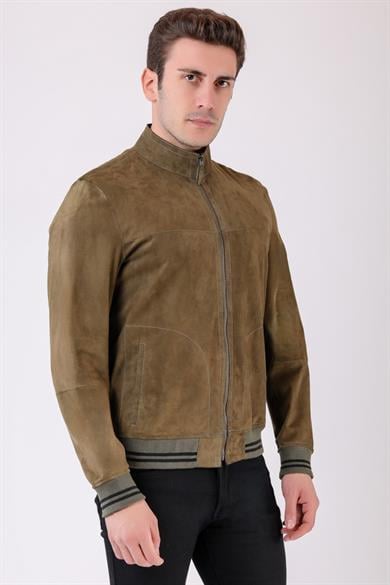 Veste en daim réversible kaki et noir