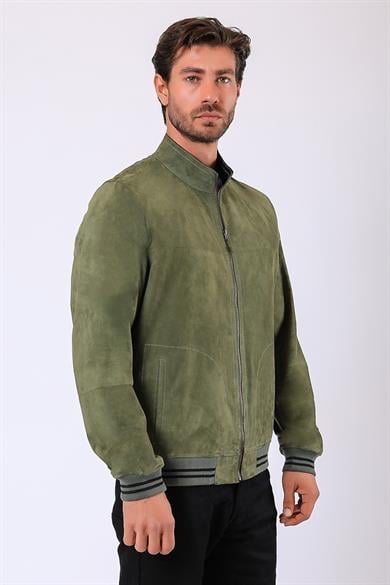 Veste en daim William kaki, vert et noir