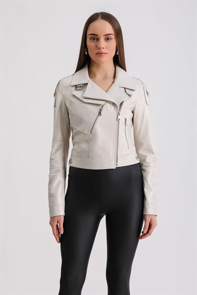 Veste Inci en cuir blanc