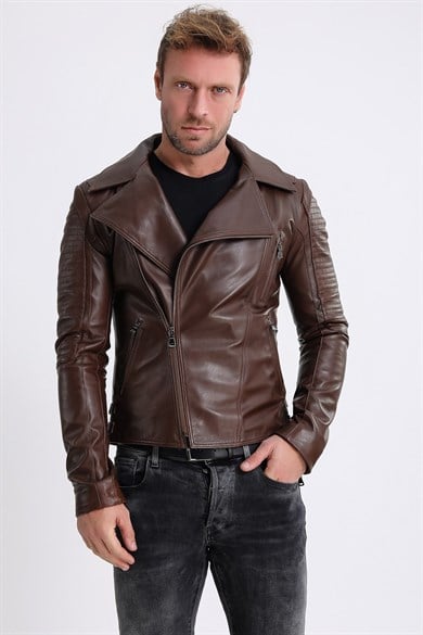 Veste Biker en cuir marron