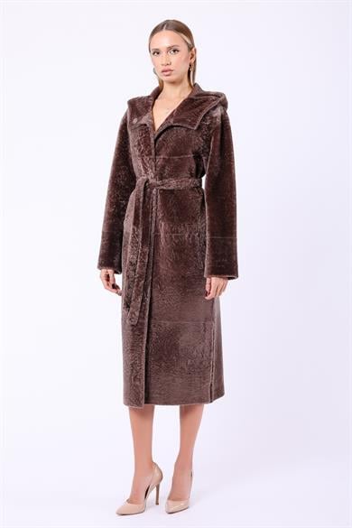 Manteau en astrakan brun double face