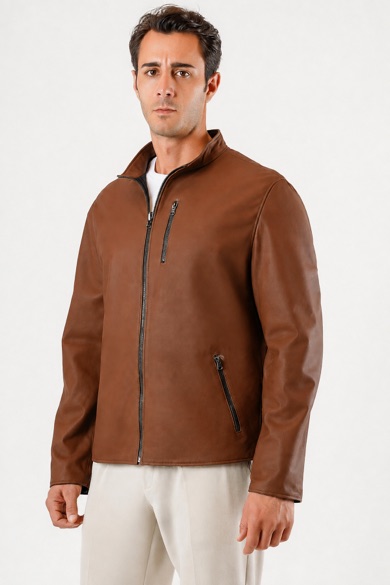 Veste en cuir marron réversible