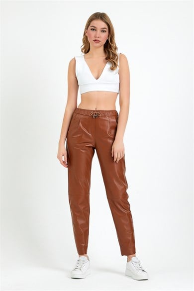 Pantalon en cuir marron Comfort Fit