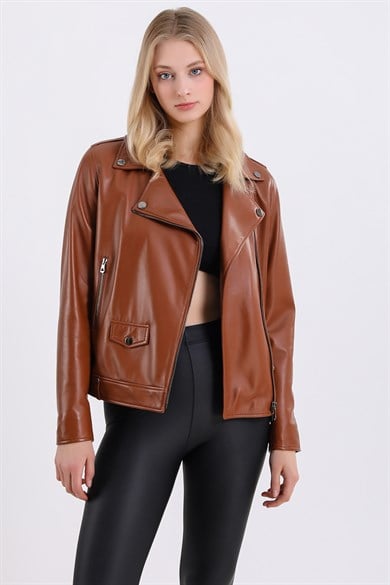 Veste en cuir marron