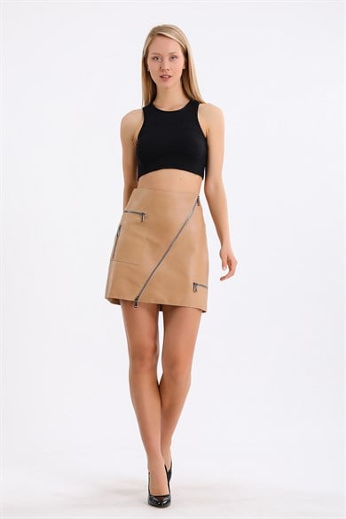 Jupe cuir marron