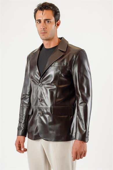 Blazer en cuir marron