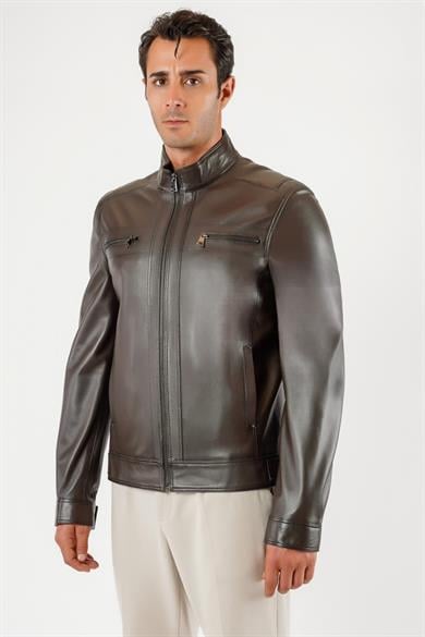 Veste en cuir marron