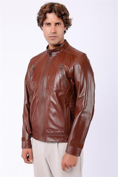 Veste en cuir marron