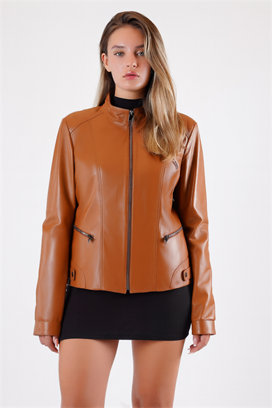 Veste en cuir marron