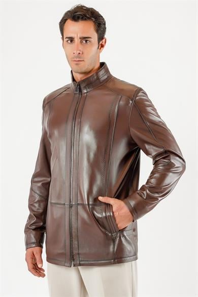 Manteau en cuir marron