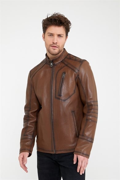 Veste en cuir marron Jumbo
