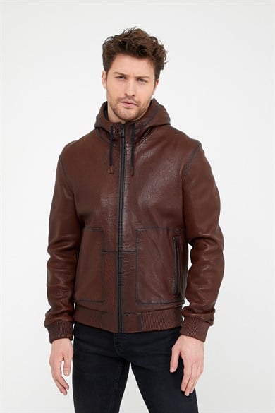 Manteau en cuir marron