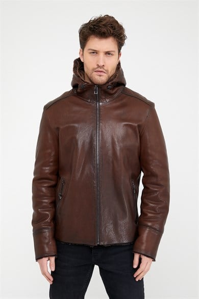 Manteau Jumbo en peau d'agneau marron