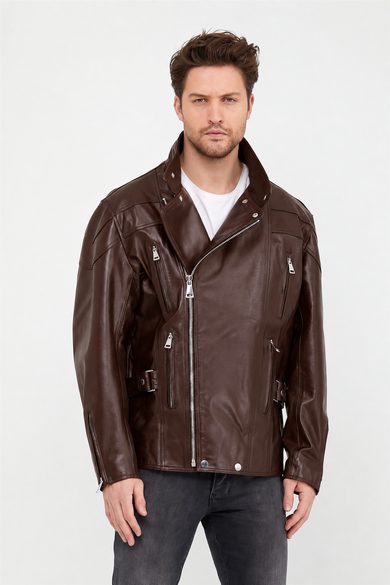 Kahve Oversize Deri Ceket