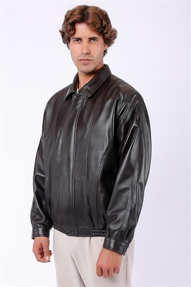 Manteau en cuir marron oversize