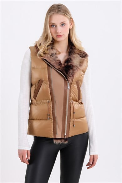 Gilet en fourrure d'agneau Toscane marron