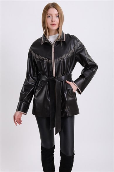 Veste trench peau d'agneau marron