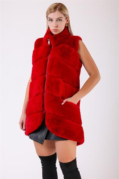 Gilet en rex rouge cerise