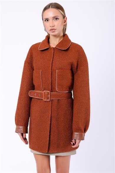 Manteau en laine mérinos rouge terre cuite