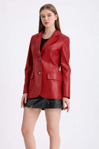 Kırmızı Blazer Deri Ceket