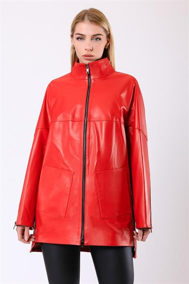 Manteau en cuir rouge Carrie
