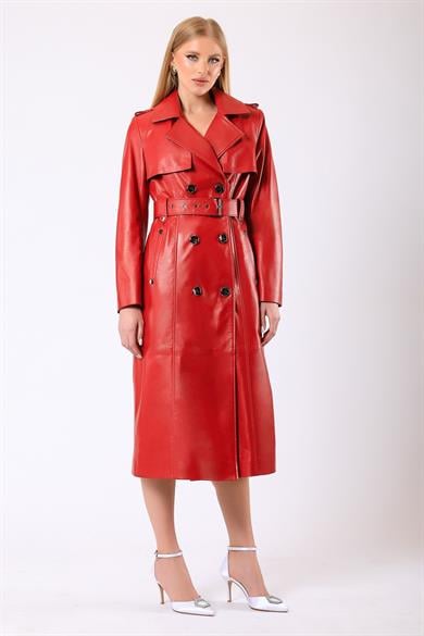 Trench en cuir rouge Celine
