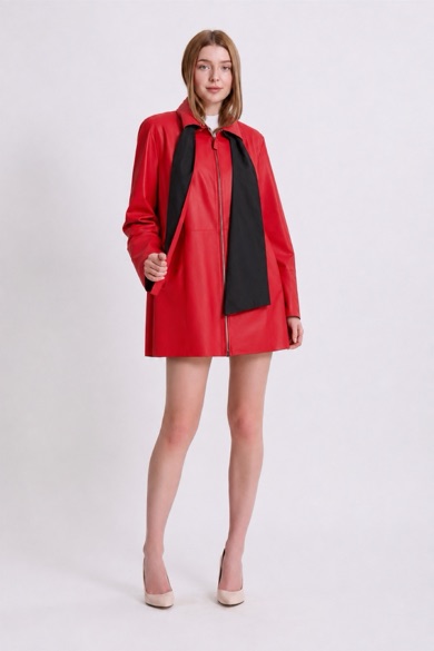 Manteau en cuir réversible rouge