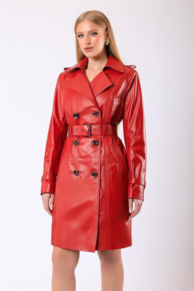 Trench Scarlet en cuir rouge