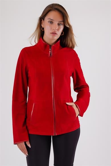 Veste en daim réversible rouge et noir