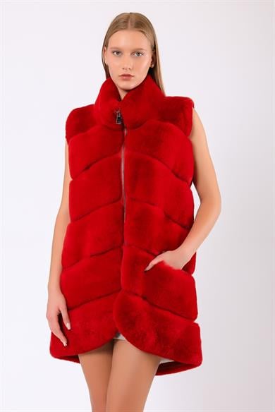 Gilet Valentina en fourrure rouge