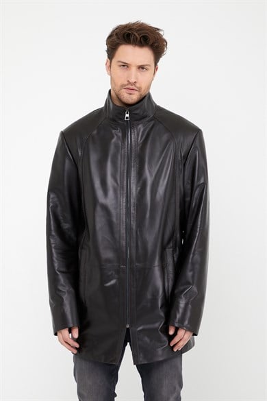 Manteau en cuir marron foncé