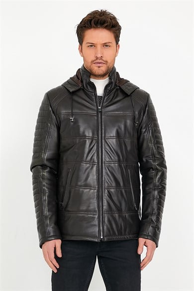 Manteau en cuir marron foncé