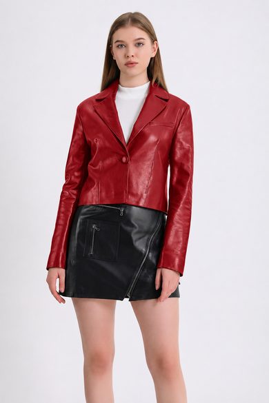 Koyu Kırmızı Blazer Deri Ceket