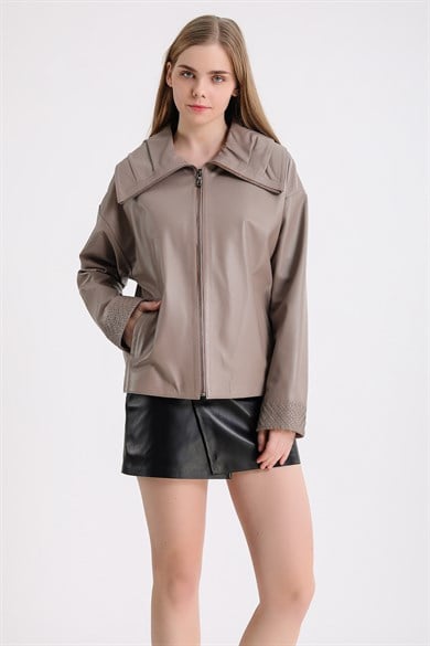Veste cuir oversize crème foncé