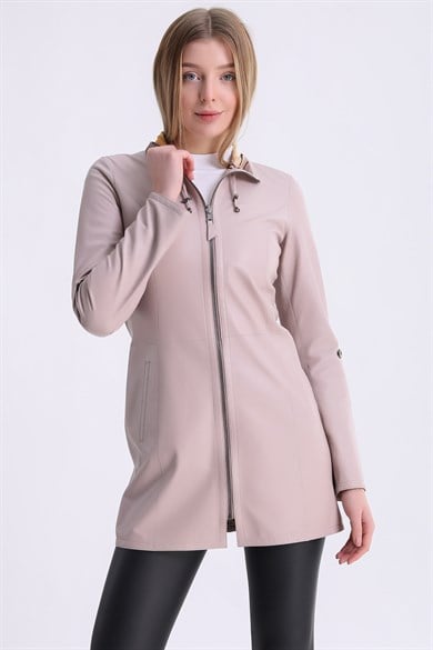 Veste en cuir couleur crème réversible