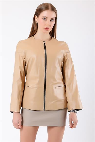 Veste en cuir crème