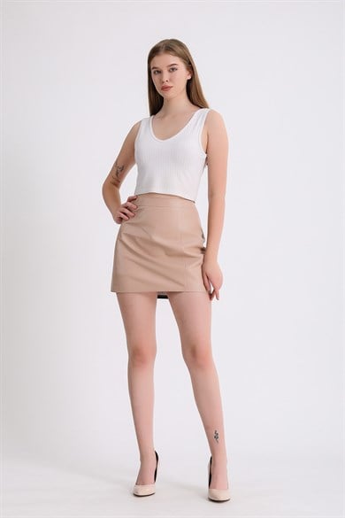 Mini jupe cuir crème
