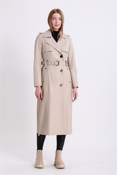Trench en cuir crème