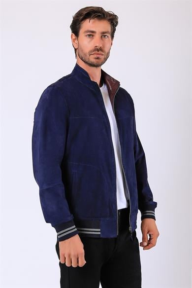 Veste en daim William bleu foncé et bordeaux