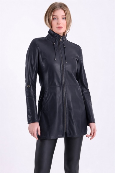 Veste en cuir bleu marine réversible