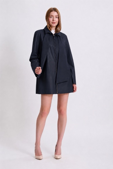 Manteau en cuir bleu marine