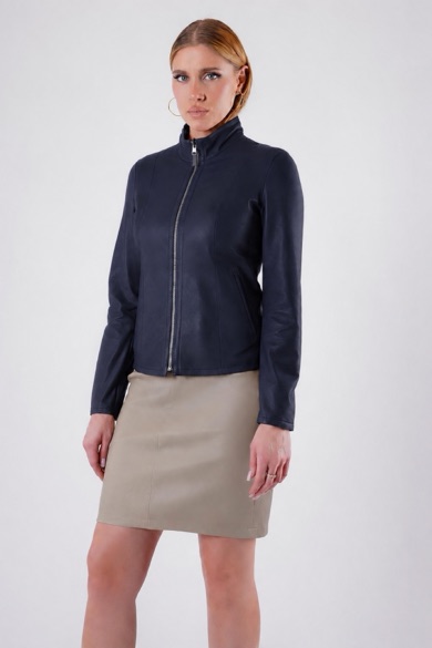 Veste en cuir réversible bleu marine véritable
