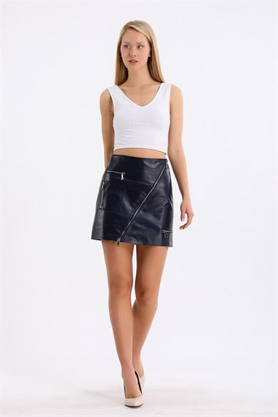 Jupe cuir bleu marine