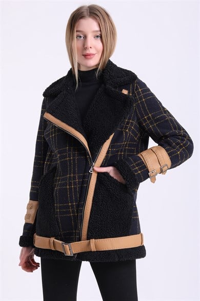 Blazer en laine d'agneau à carreaux bleu marine croisé
