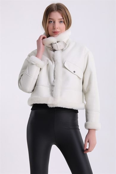 Veste en fourrure d'agneau blanc Glam