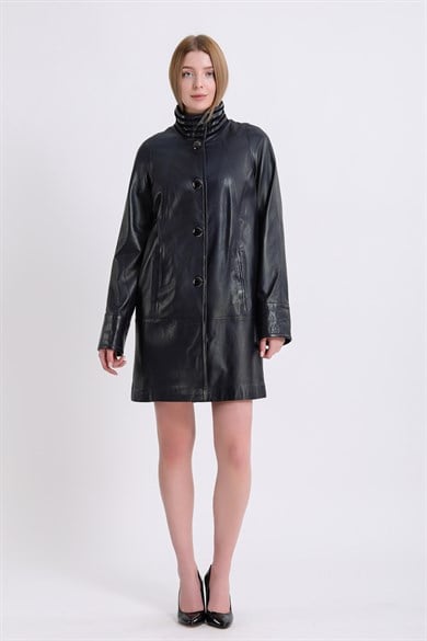 Manteau en cuir bleu marine Hilton