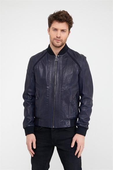 Veste en cuir bleu foncé Jumbo